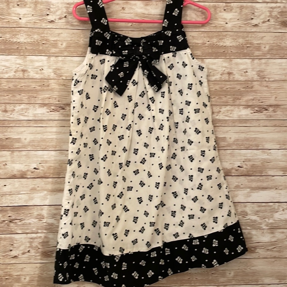 Girls, black and white cotton sundress butterfly pattern